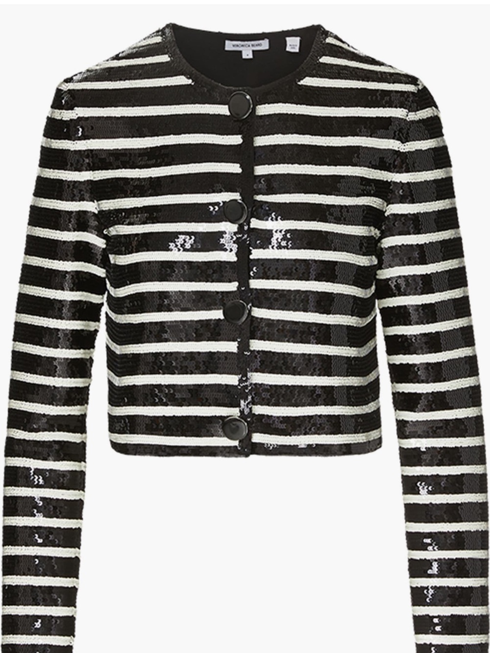 Veronica Beard Mickey Black and White Striped Sequin Cropped Blazer